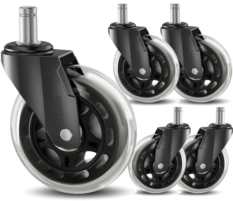TESUMI Office Chair Wheels 3" Inch Roller Blade Rubber Chair Caster Wheels Replacement, 11mm Universal Fit Stem, Heavy Duty Gaming Computer Desk Chair Wheels for Hardwood Floor Carpet - Set of 5 - Image 1